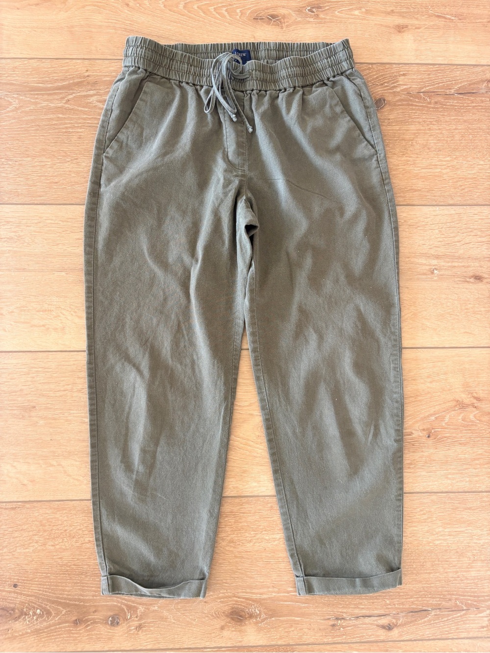 J. Crew Olive Drawstring Joggers Linen-Cotton blend